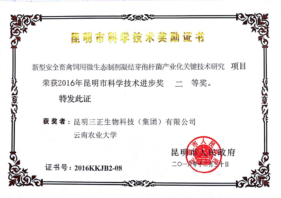 科学技术奖励证书