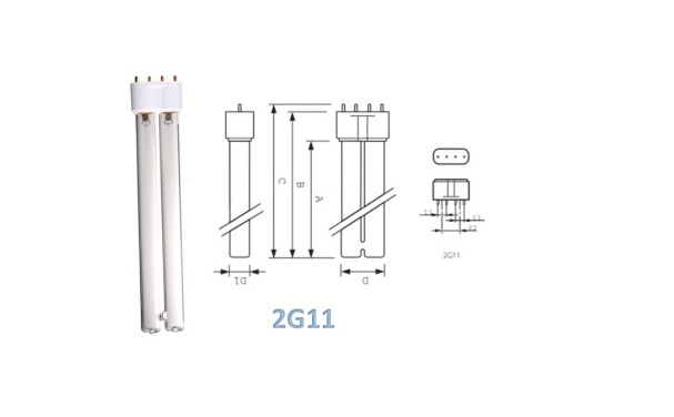 2G11 PL-L 4pin UVC lamp H-type 185nm(ozone) 254nm(non-ozone) 18w 24w ...