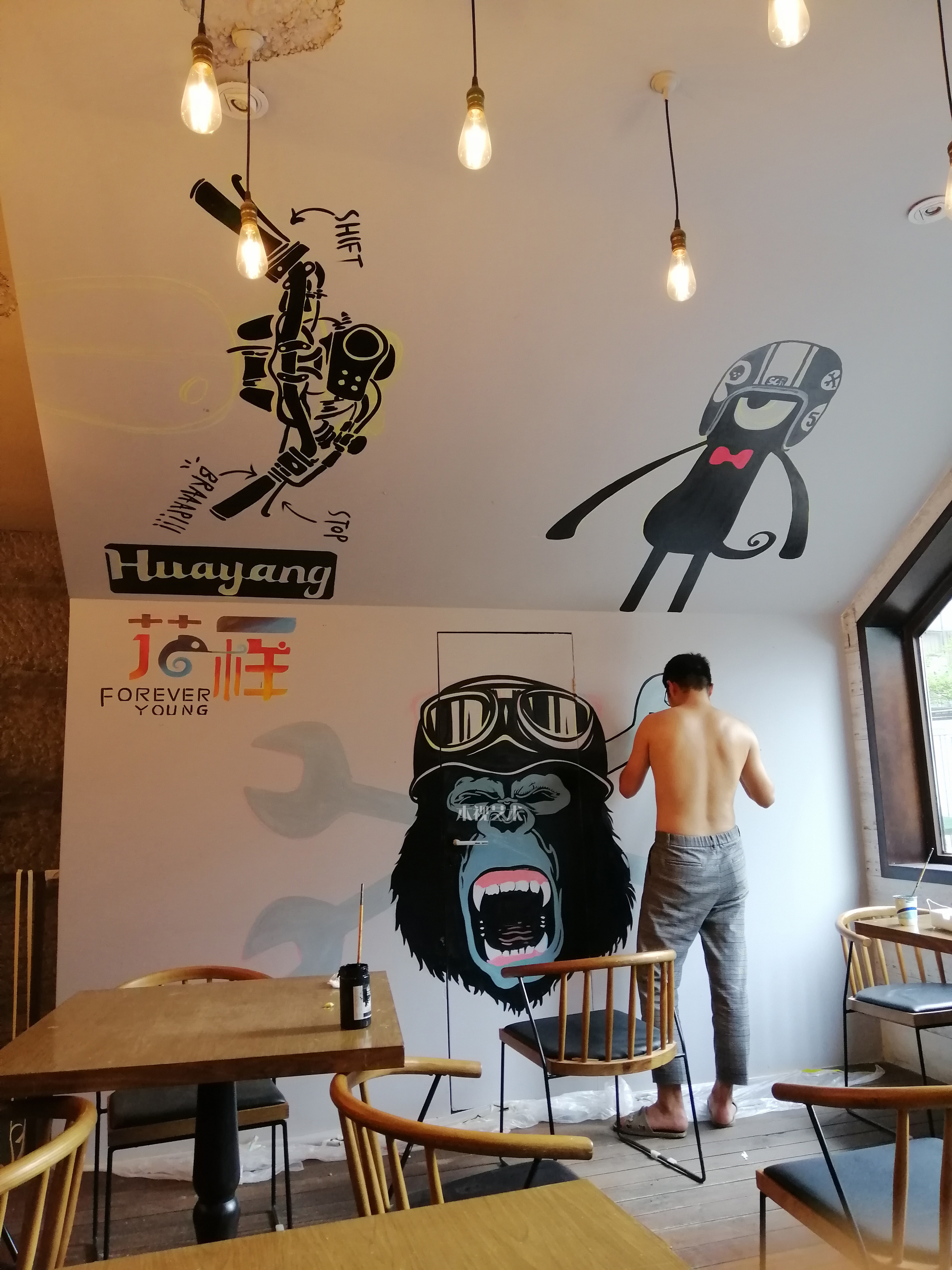 咖啡馆创意手绘 成都墙画墙绘
