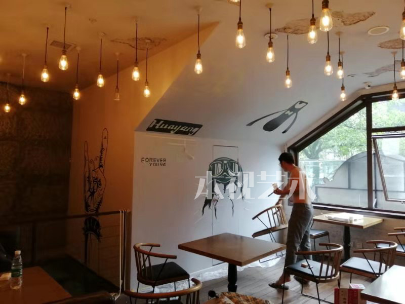 咖啡馆创意手绘 成都墙画墙绘