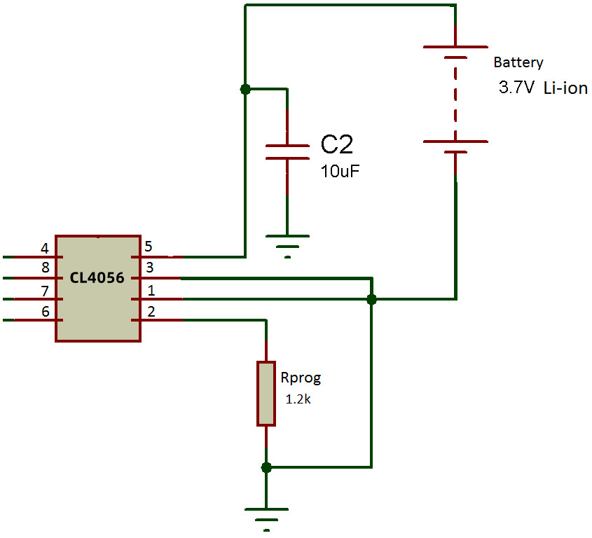 电池与CL4056充电IC连接的电路图