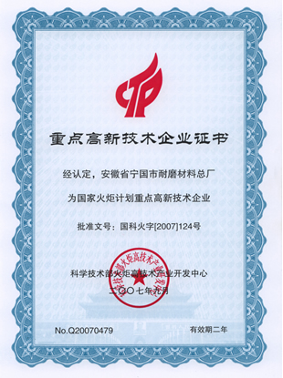 重點高新技術企業證書