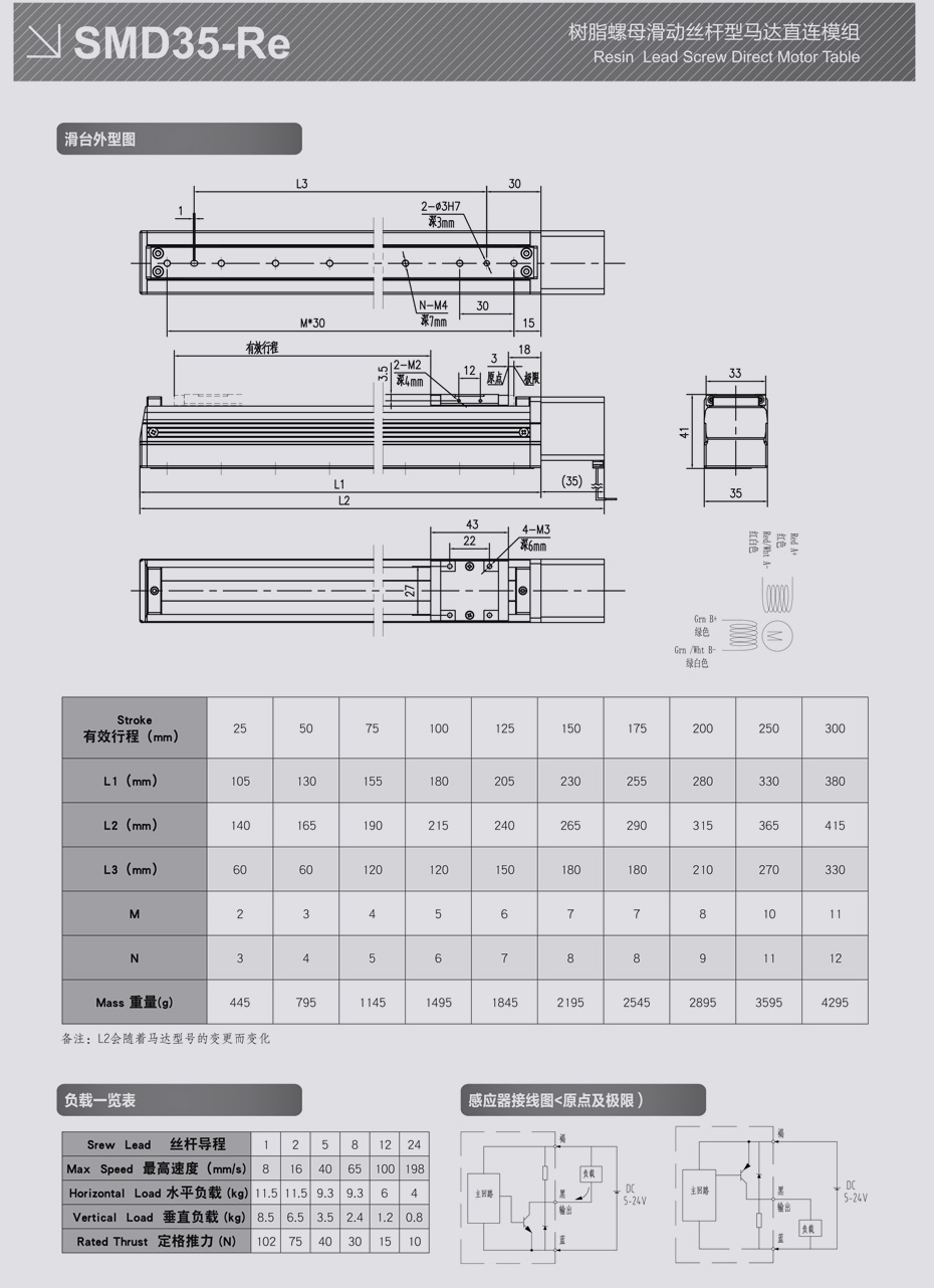 SMD35-Re树脂螺母滑动丝杆型马达直连模组