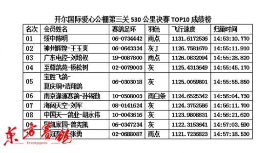 开尔国际爱心公棚第三关530公里决赛TOP10成绩榜