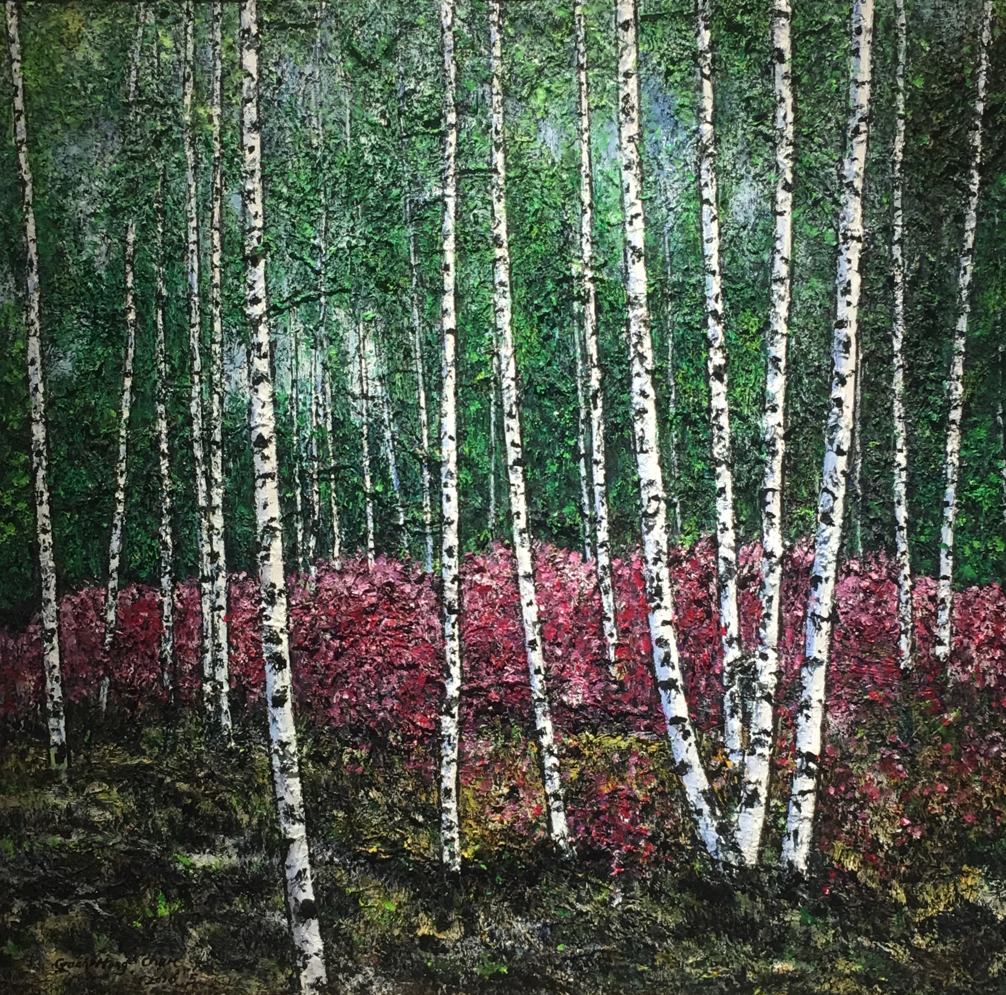 关宏臣《白桦林系列之十》-89x89cm2016年油画