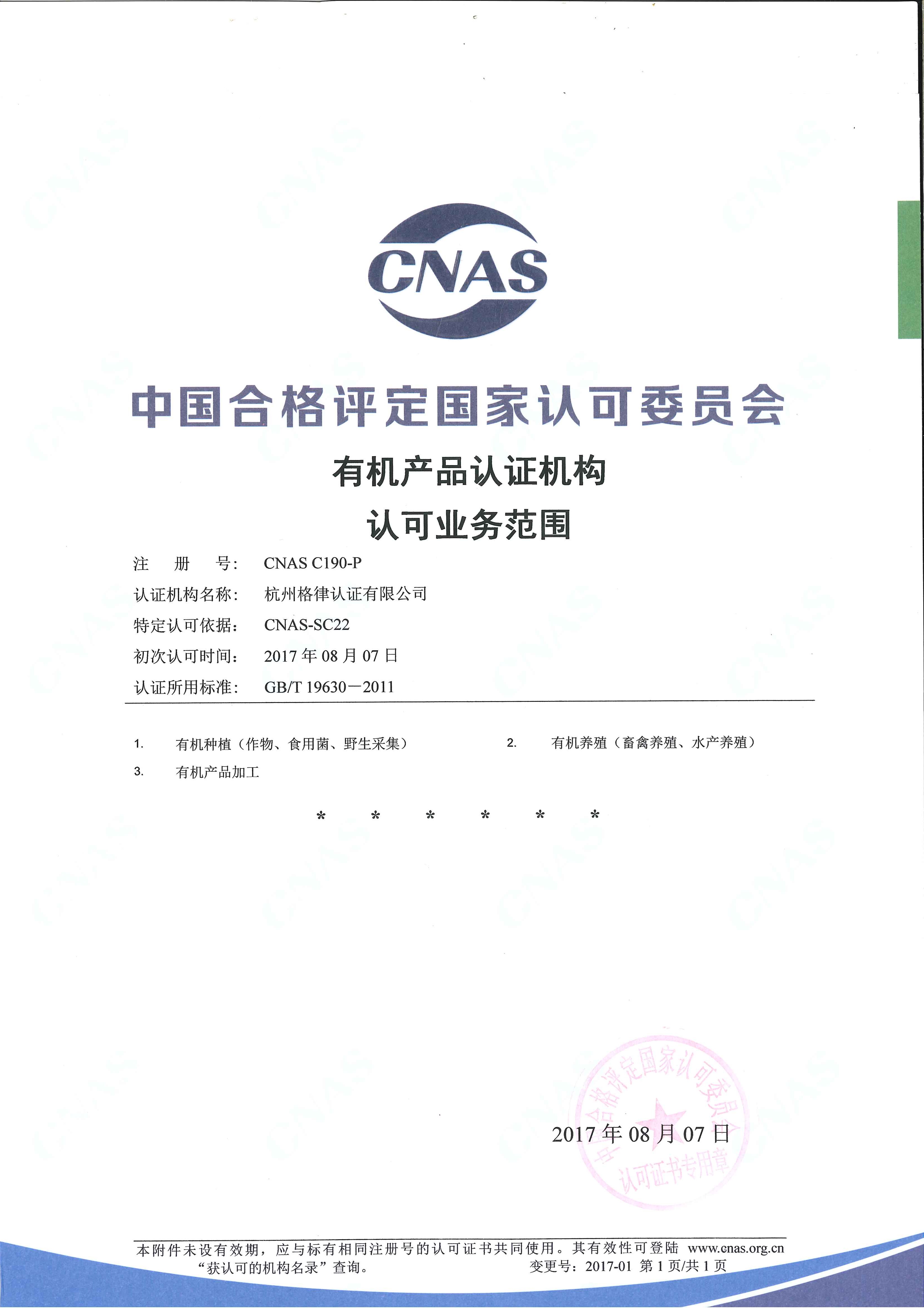 CNAS认可证书-业务范围