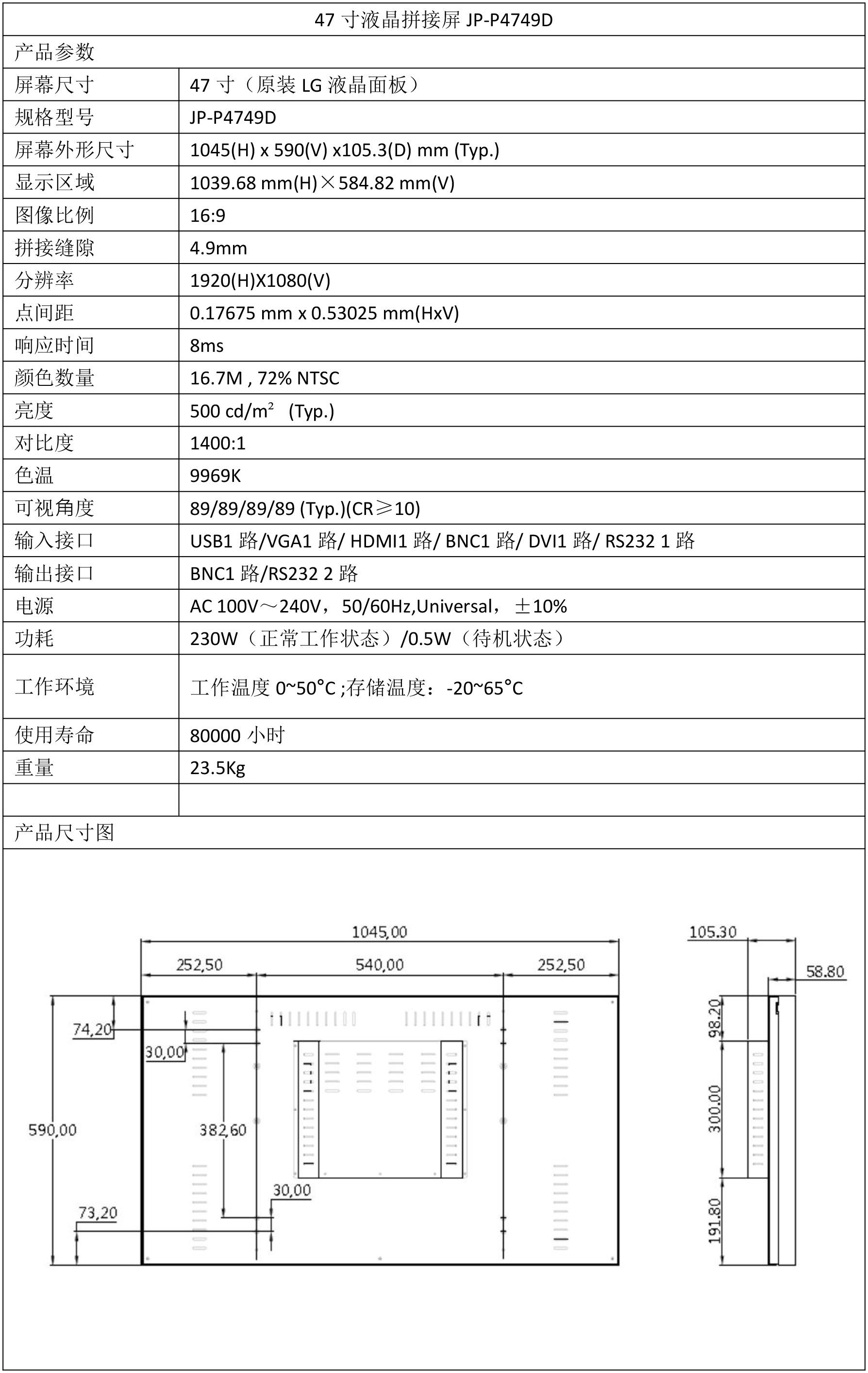 47寸拼接屏参数-1