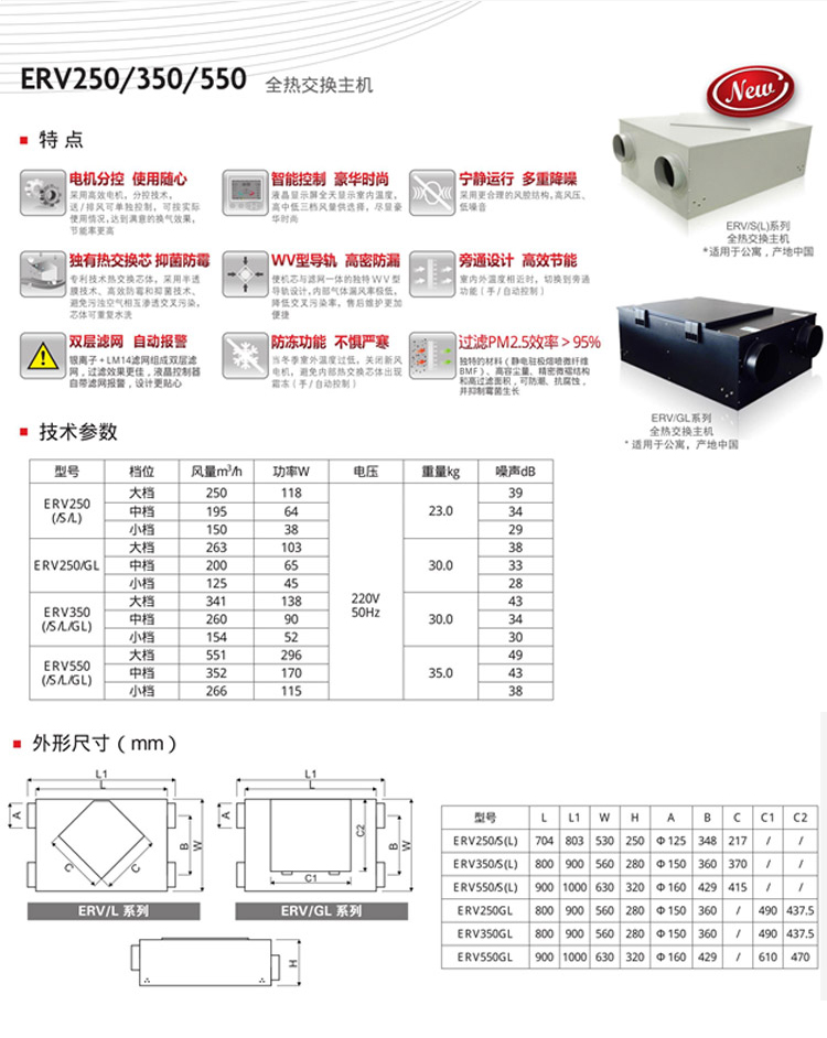 兰舍新风系统erv全热交换器