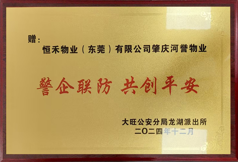  获大旺公安分局龙湖派出所“警企联防，共创平安”荣誉