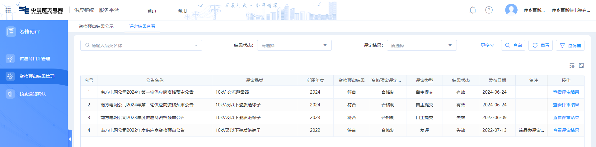 南网资格预审合格一览表