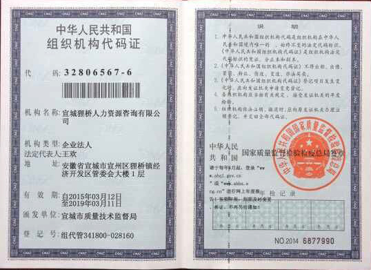 荣誉证书组织机构代码证