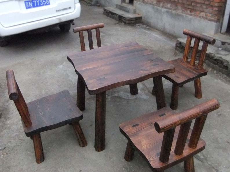 碳化木弧形桌椅