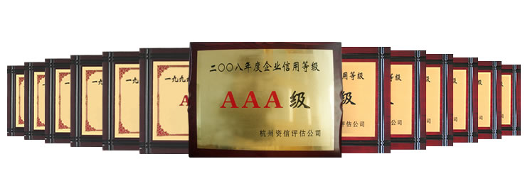 1996—2008年连续13被评为中国银行浙江省AAA级资信企业