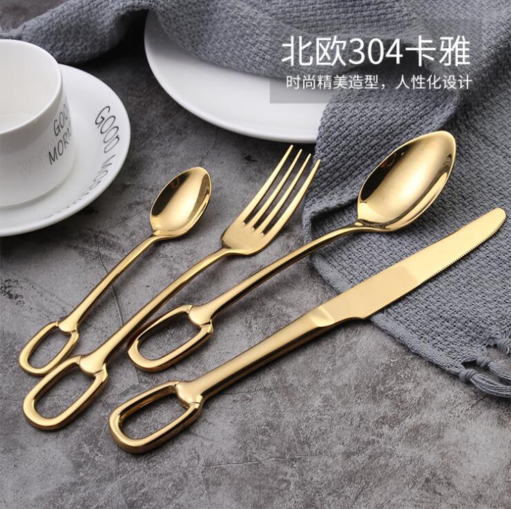创意北欧304不锈钢餐具套装挂孔系列刀叉勺