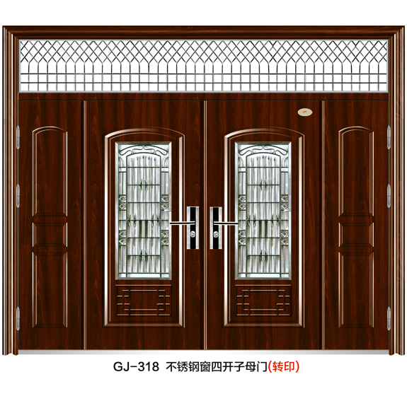 GJ-318不锈钢窗四开子母门-转印
