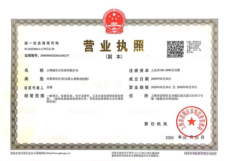 上海威尔太仪表有限公司营业执照