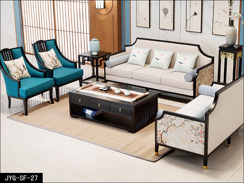 新中式沙发组合，实木沙发