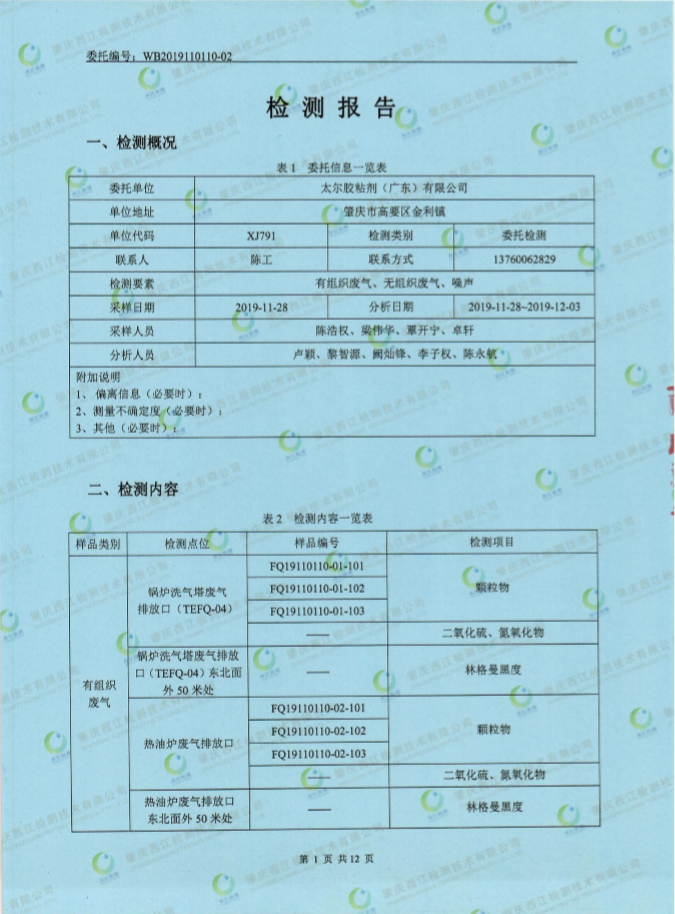 2019年第四季度检测报告-太尔胶粘剂(广东)有限公司