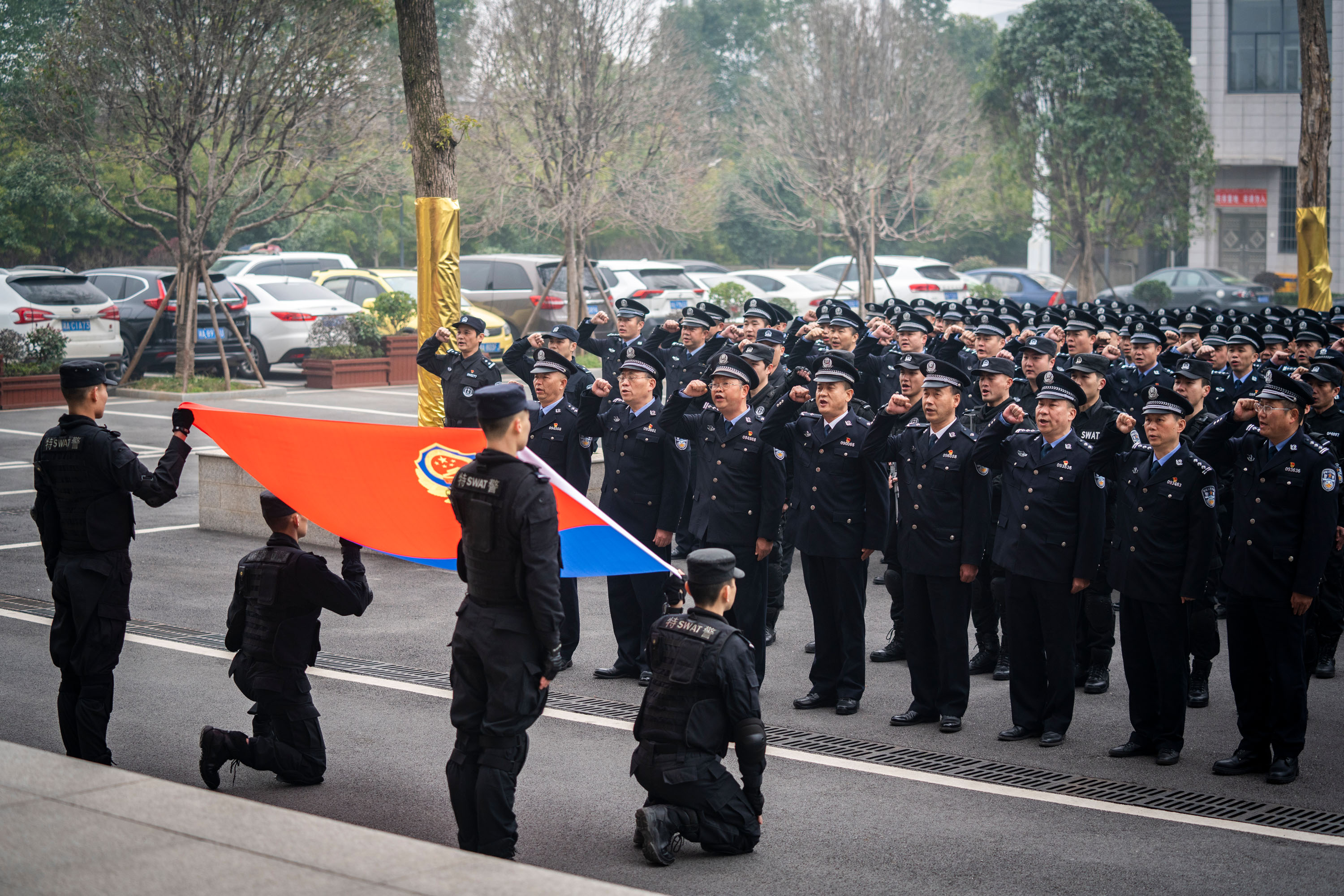 警旗,高擎,警歌,嘹亮,长铁,公安,举行,队列, . 警旗高擎，警歌嘹亮，长铁公安举行队列会操庆祝首个中国人民警察节