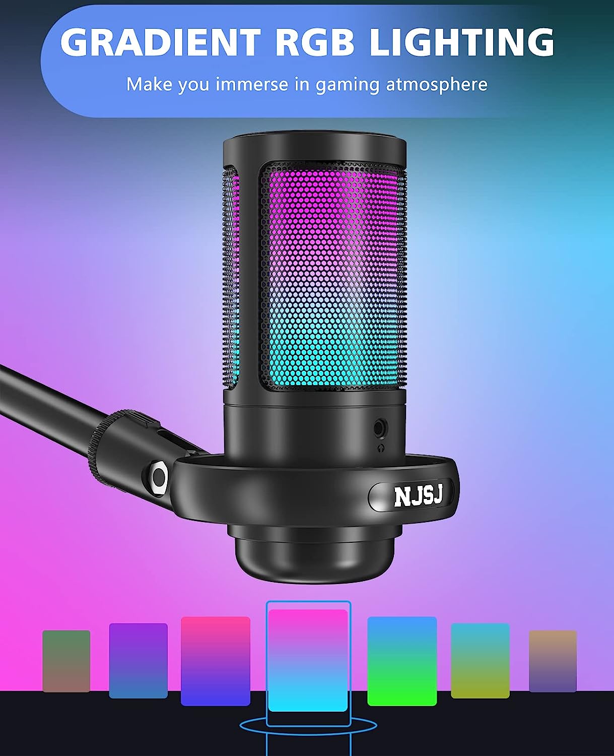 USB Microphone for PC,Computer Gaming Mic for PS4/ PS5/ Mac,Condenser Mic  with Quick Mute,RGB Light,Pop Filter,Shock Mount,Gain knob & Monitoring  Jack