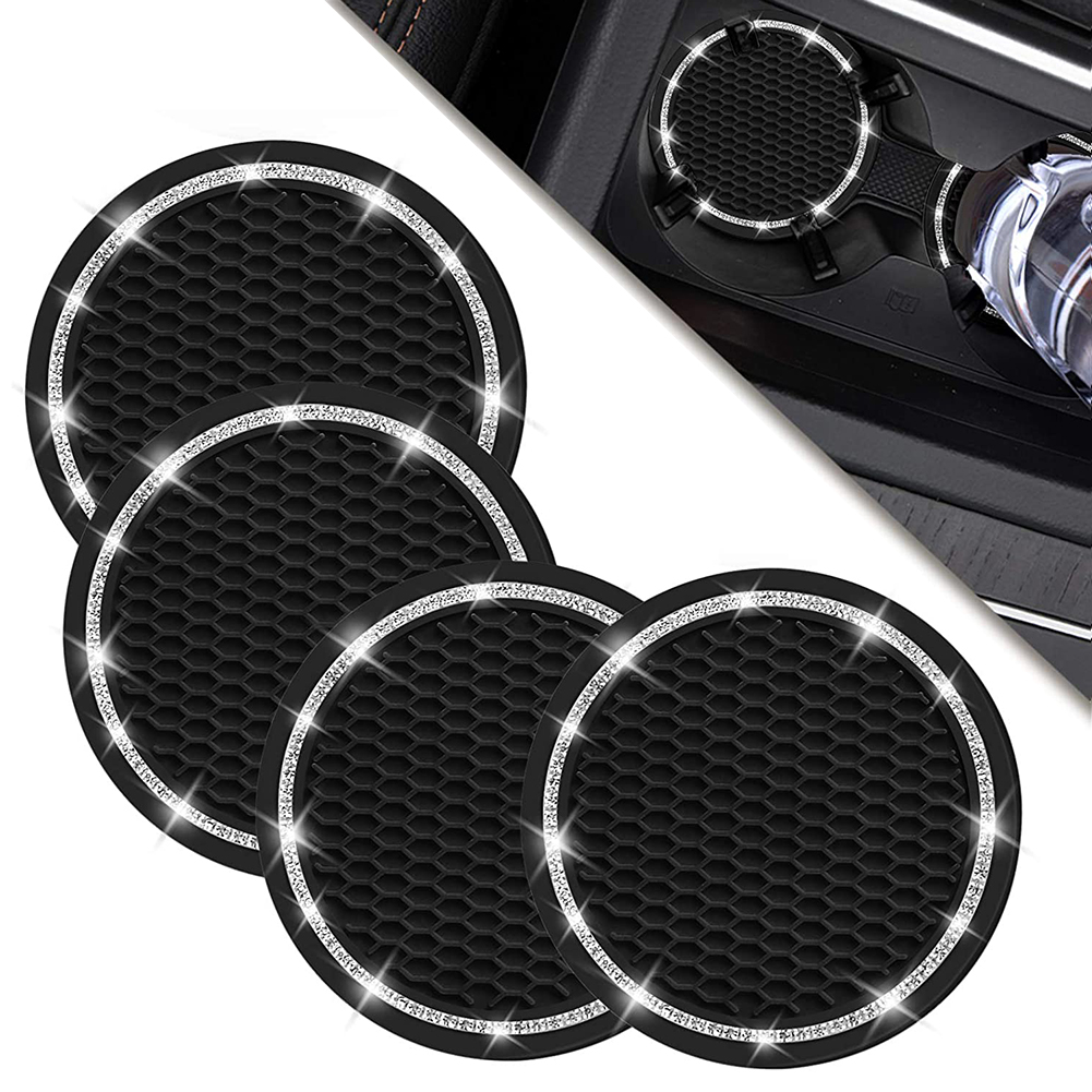 Bling Car Cup Coasters (4 Pack Black Round), CLZWiiN 2.75 Inch Car Cup  Holder Insert Coasters, Soft Rubber Universal Anti-Slip Crystal Cup Mat, Auto  Cup Holder for Drink Coaster, Suitable for Most