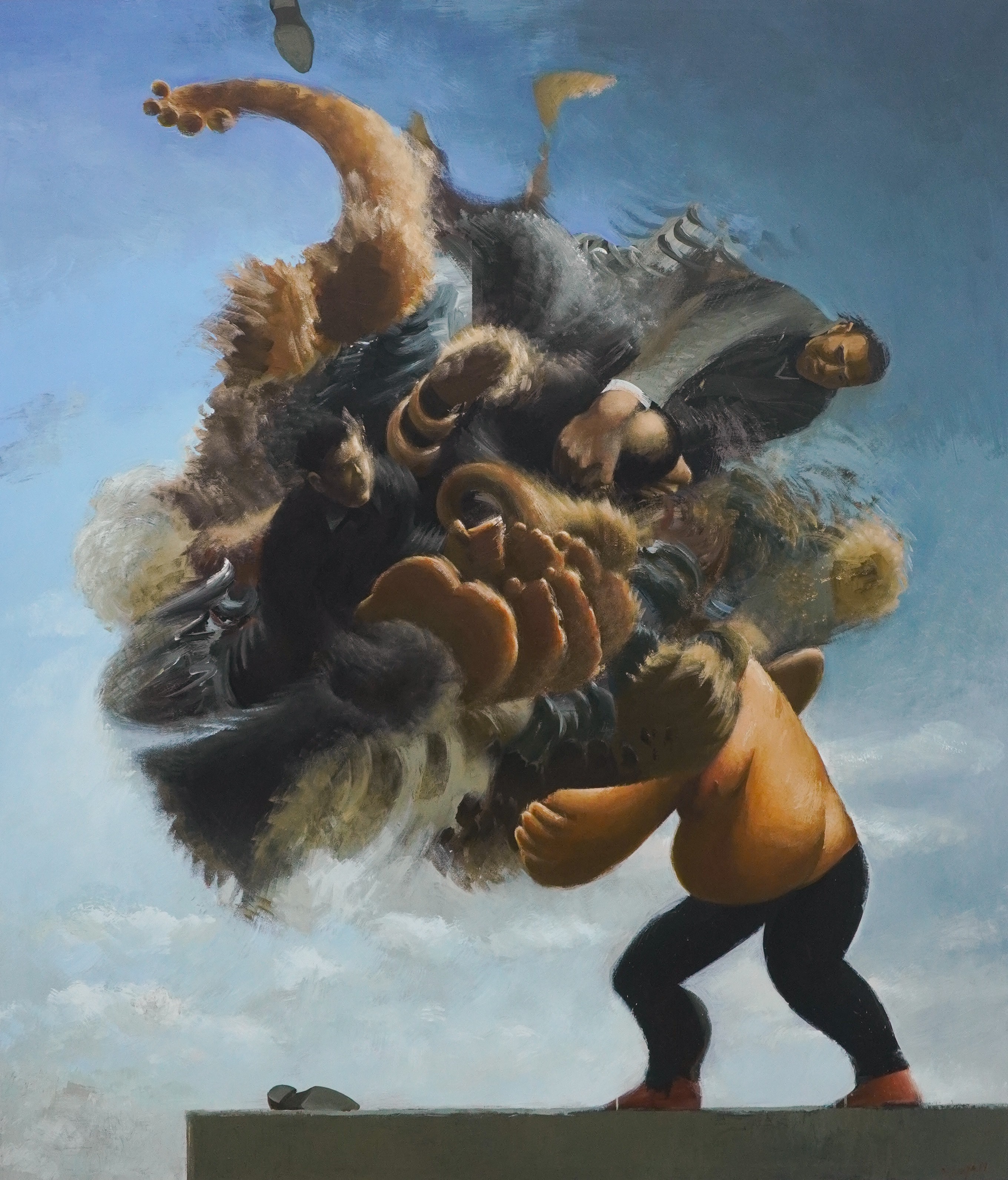 《楼顶》，布面丙烯，213X183cm，2019