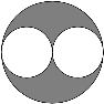 [asy] size(4cm); filldraw(scale(2)*unitcircle,gray,black); filldraw(shift(-1,0)*unitcircle,white,black); filldraw(shift(1,0)*unitcircle,white,black); [/asy]