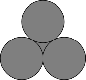 [asy] filldraw((0,0)--(2,0)--(1,sqrt(3))--cycle,gray,gray); filldraw(circle((1,sqrt(3)),1),gray); filldraw(circle((0,0),1),gray); filldraw(circle((2,0),1),grey);[/asy]