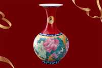 紅官窯 國瓷 盛世和瓶之花開富貴瓶