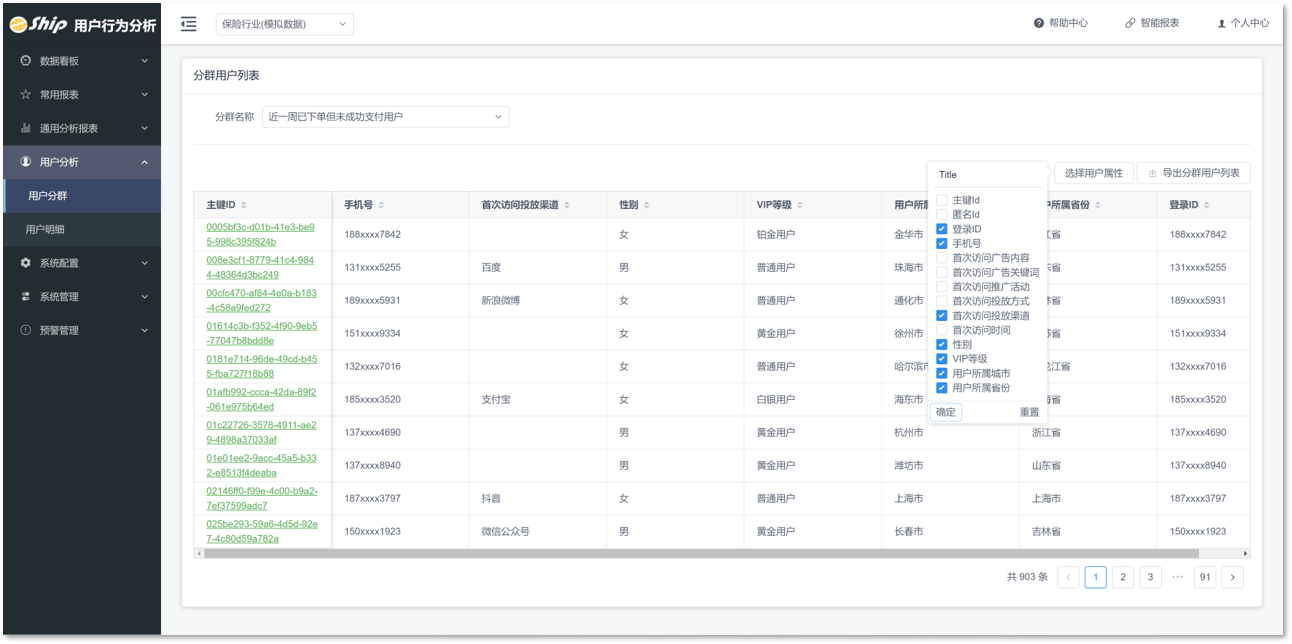 网舟科技URM用户分群列表