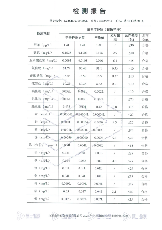 山东金升有色集团有限公司2023年丰水期地下水+土壤例行检测报告_18