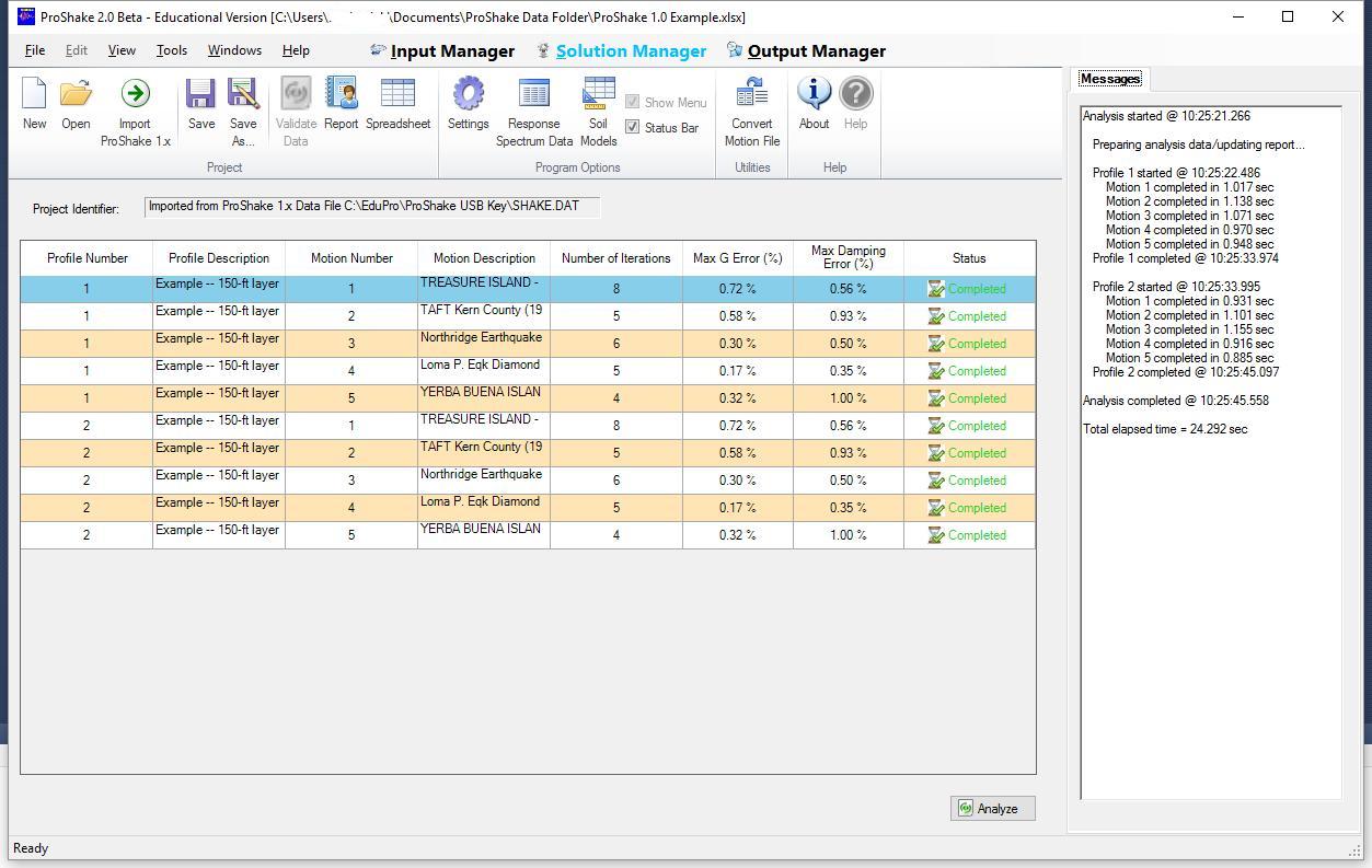 ProShake Pro Input Manager 土层剖面输入界面