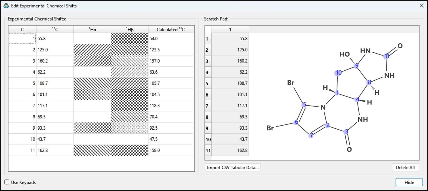 Spartan 实验 NMR 化学位移录入与原子归属界面