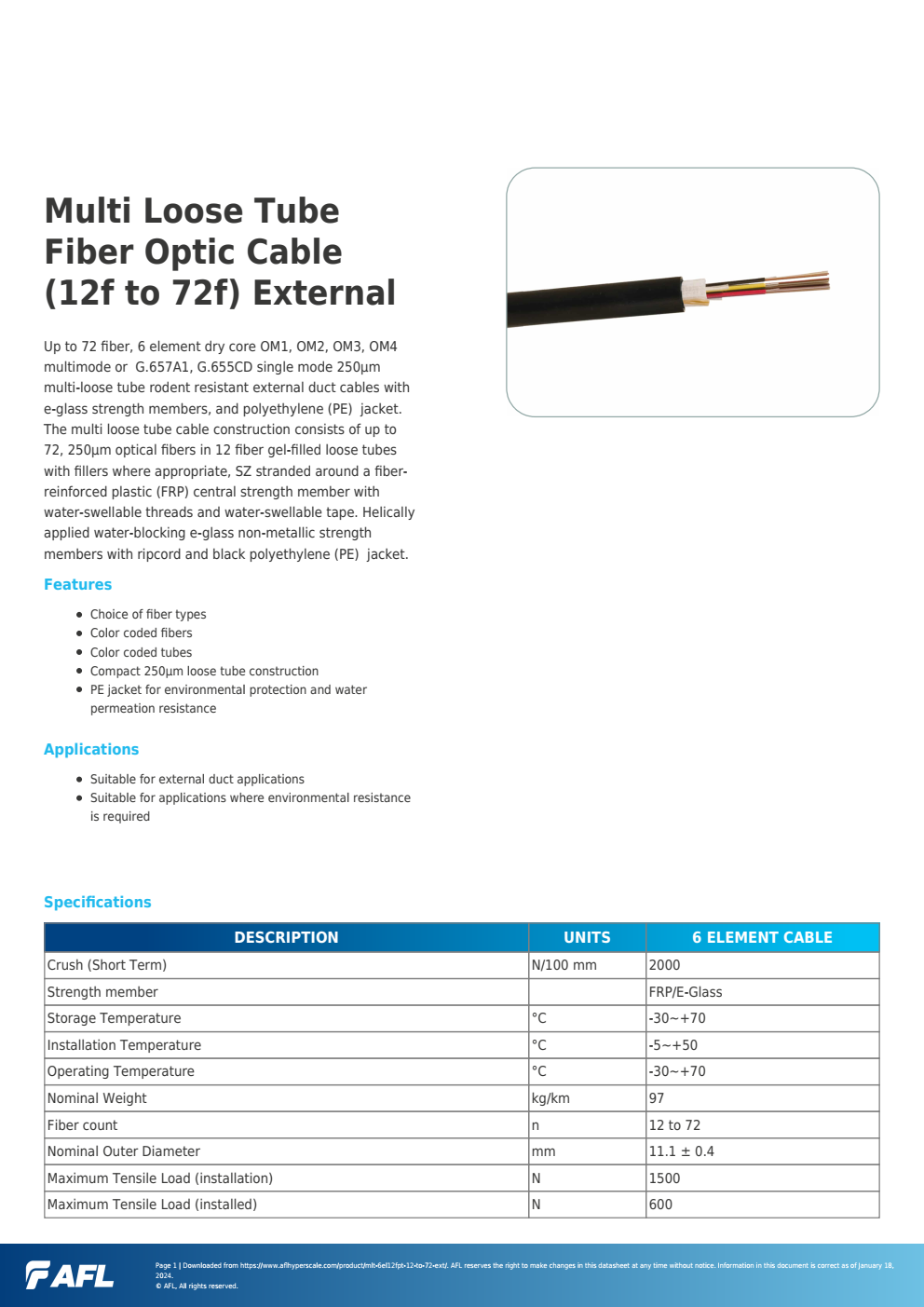 Multi Loose Tube Fiber Optic Cable 12f to 72f External 企业官网