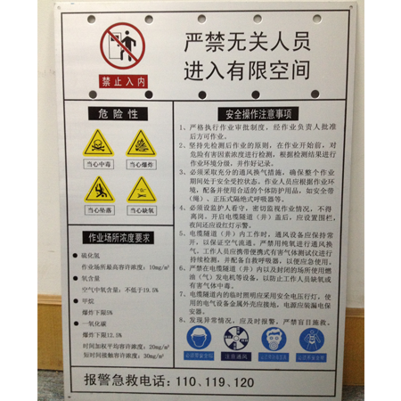 有限空间作业警示牌
