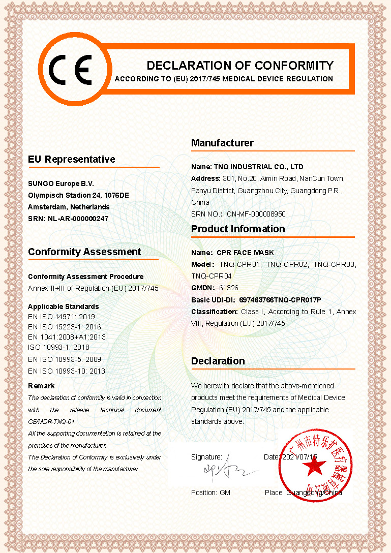 CPR respiratory mask certification