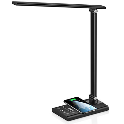 AFROG Multifunctional LED Desk Lamp with Fast Wireless Charger, USB Charging Port, 5 Lighting Modes,7 Brightness Levels, Sensitive Control, 40 min Timer, Night Light Function,5000K,12W,Black