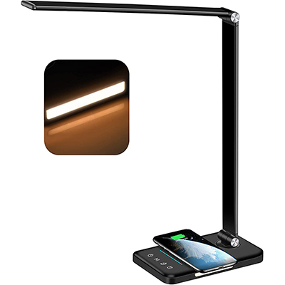 AFROG 3rd Gen Multifunctional LED Desk Lamp with 10W Fast Wireless Charger,USB Charging Port, Night Light, 1200Lux Super Bright, 5 Lighting Mode, 7 Brightness,30/60 Min Timer,5000K,12W, Black