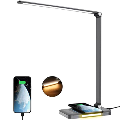 AFROG 3rd Gen Multifunctional LED Desk Lamp with 10W Fast Wireless Charger,USB Charging Port, Night Light, 1200Lux Super Bright, 5 Lighting Mode, 7 Brightness,30/60 Min Timer,5000K,12W, Black