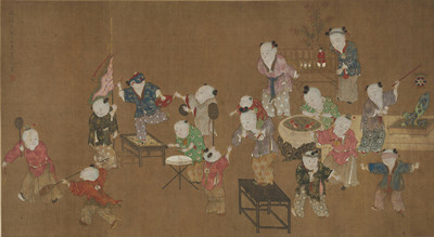 婴戏图.明.夏葵绘.绢本设色