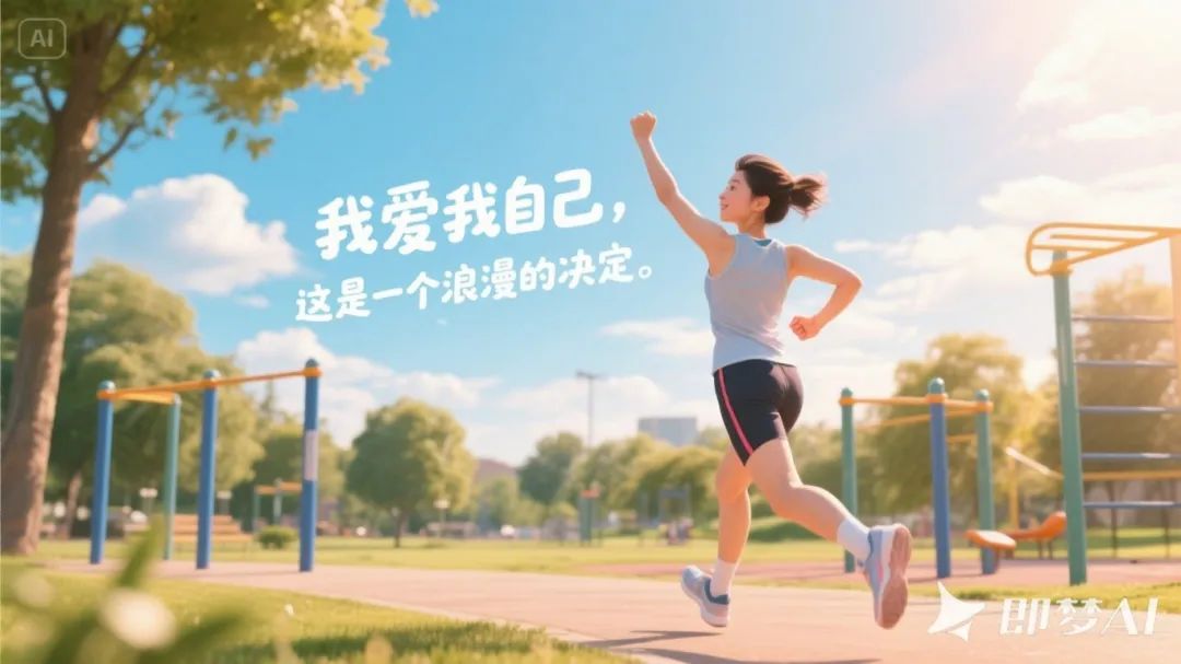 文字:我爱我自己 这是一个浪漫的决定。 图片是在做运动.jpeg