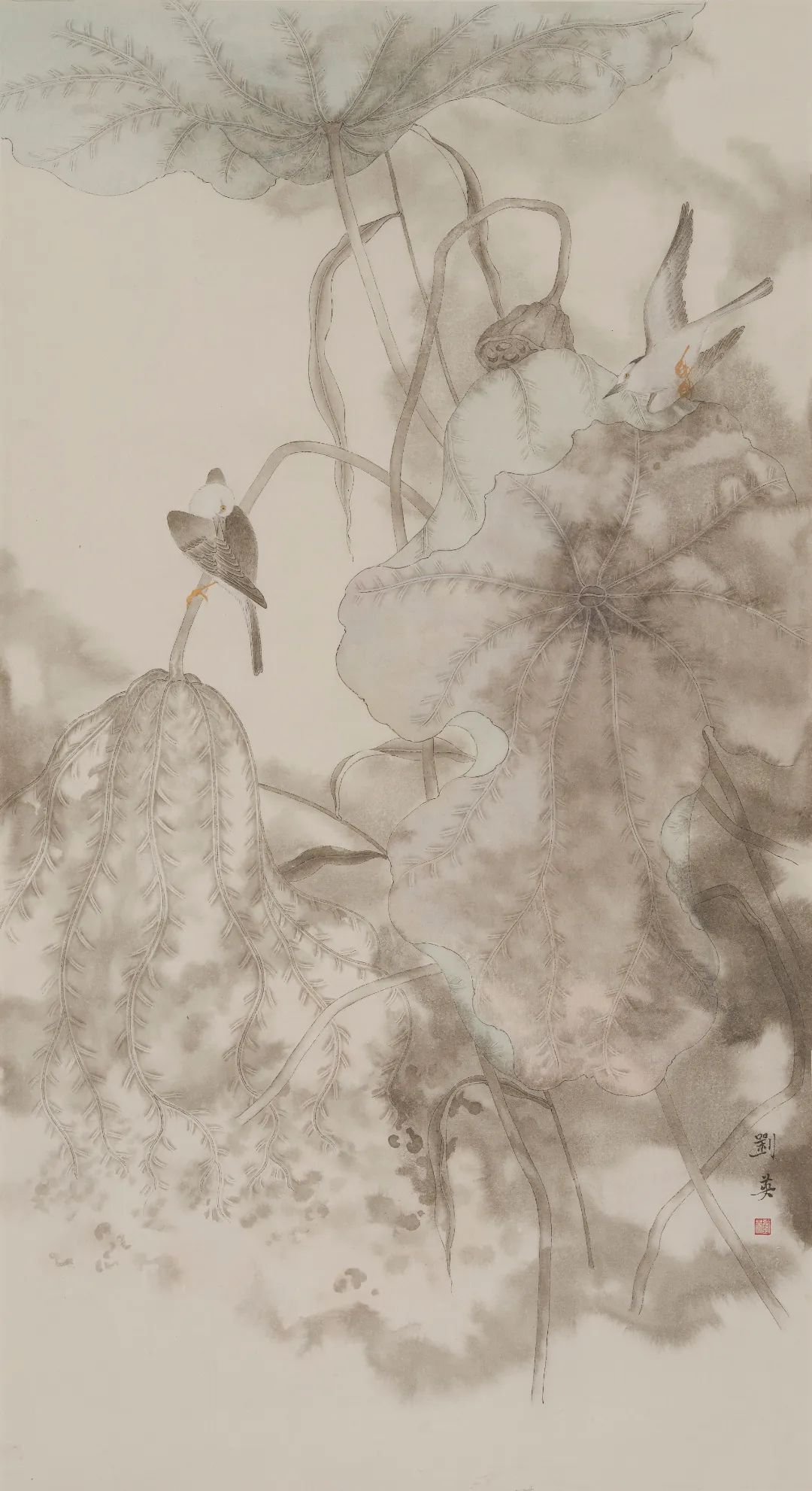 《荷塘鸣翠》50X100cm纸本.JPG