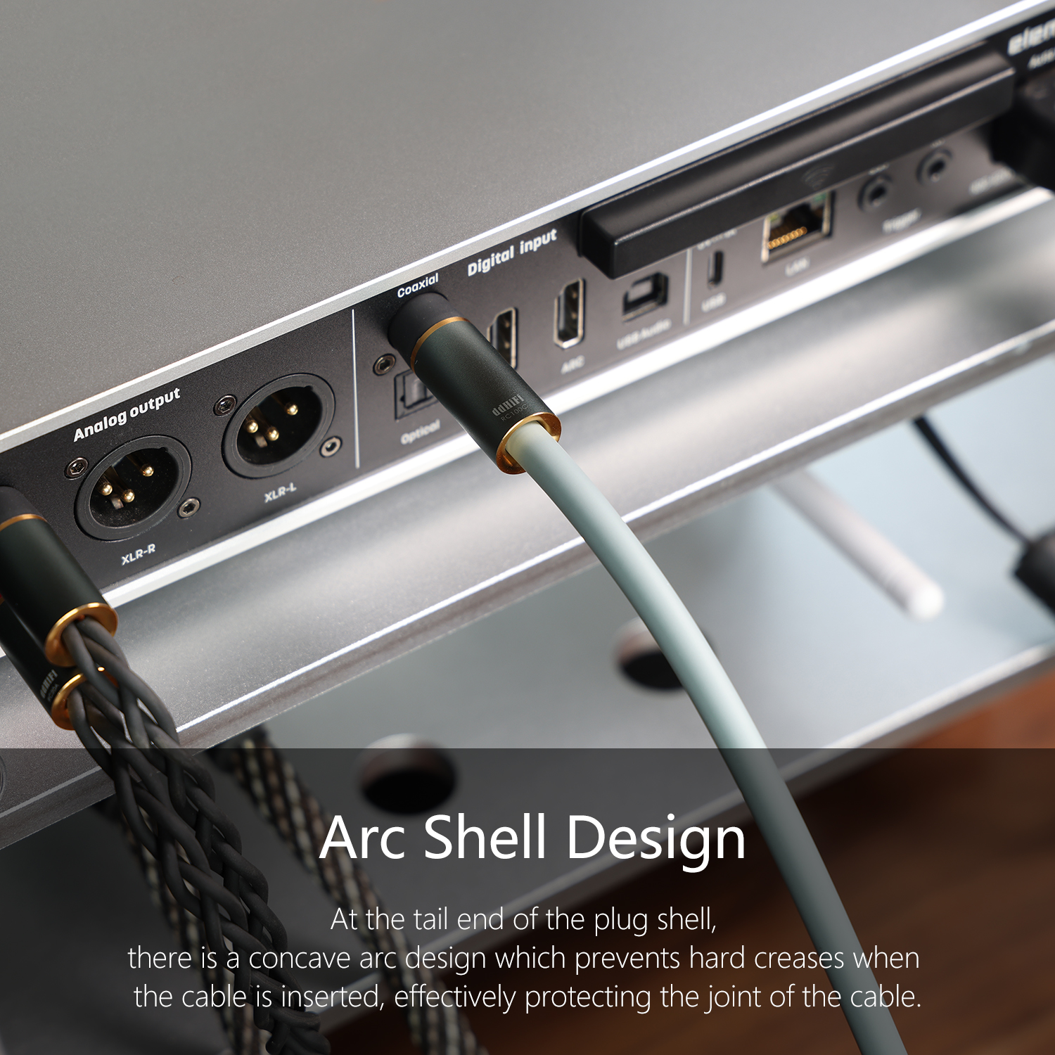 ddHiFi RC100C arc shell design at the tail end of the plug shell