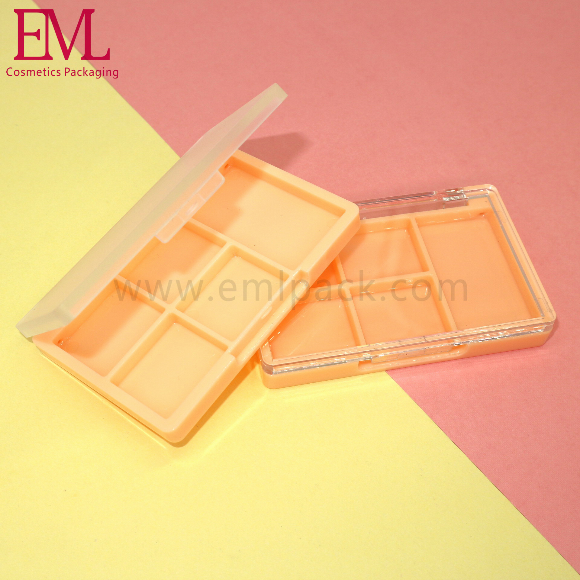 Square eyeshadow case 4 color transparent blusher empty case with brush