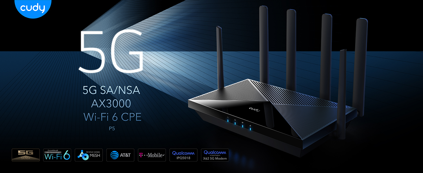 Cudy New 5G NR SA NSA AX3000 WiFi 6 CPE Router, AX3000 Dual SIM 5G Cel