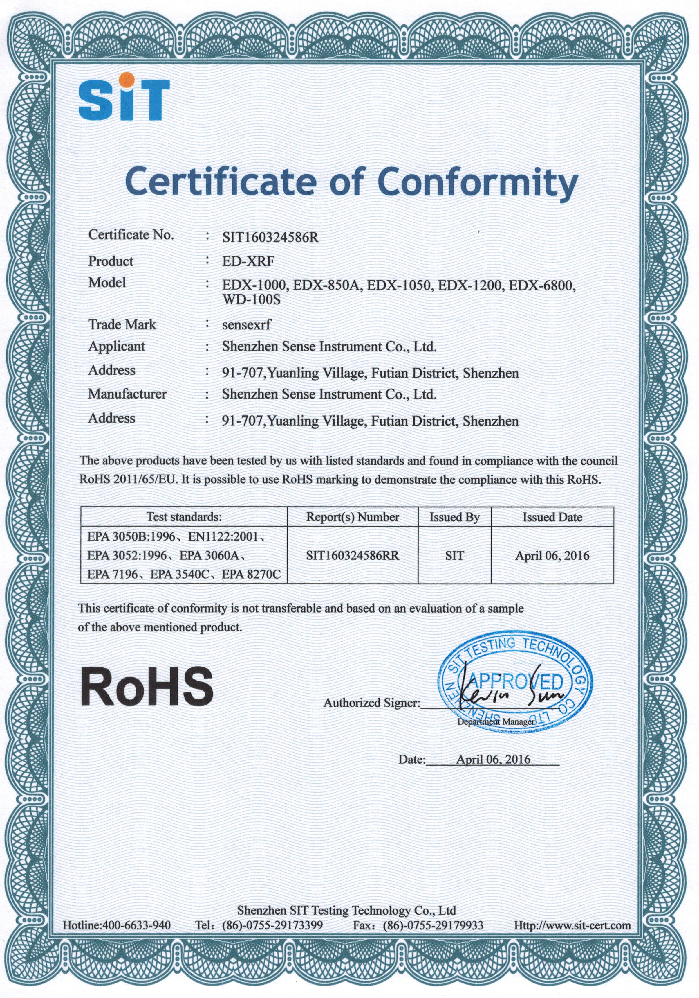 RoHS证书