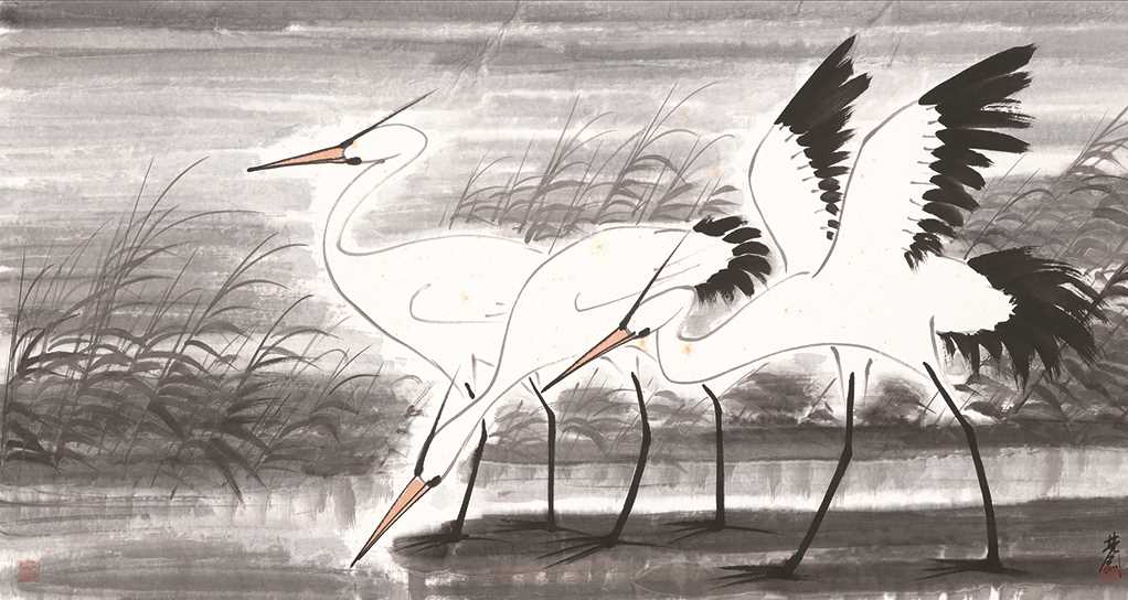 b14林风眠《三鹤图》70x130cm