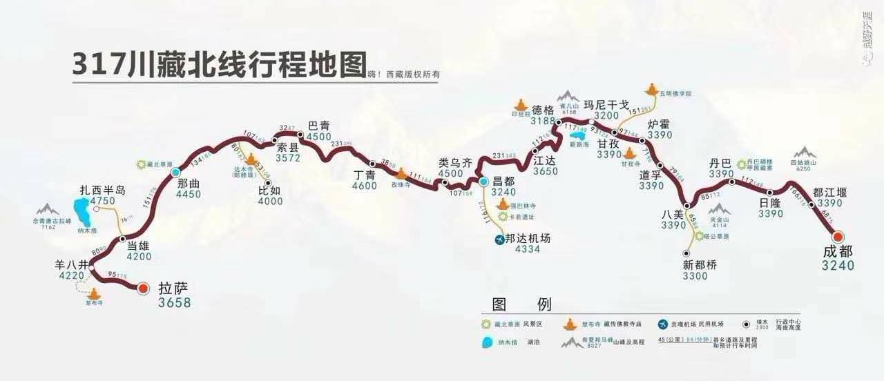 317川藏北线旅游行程图