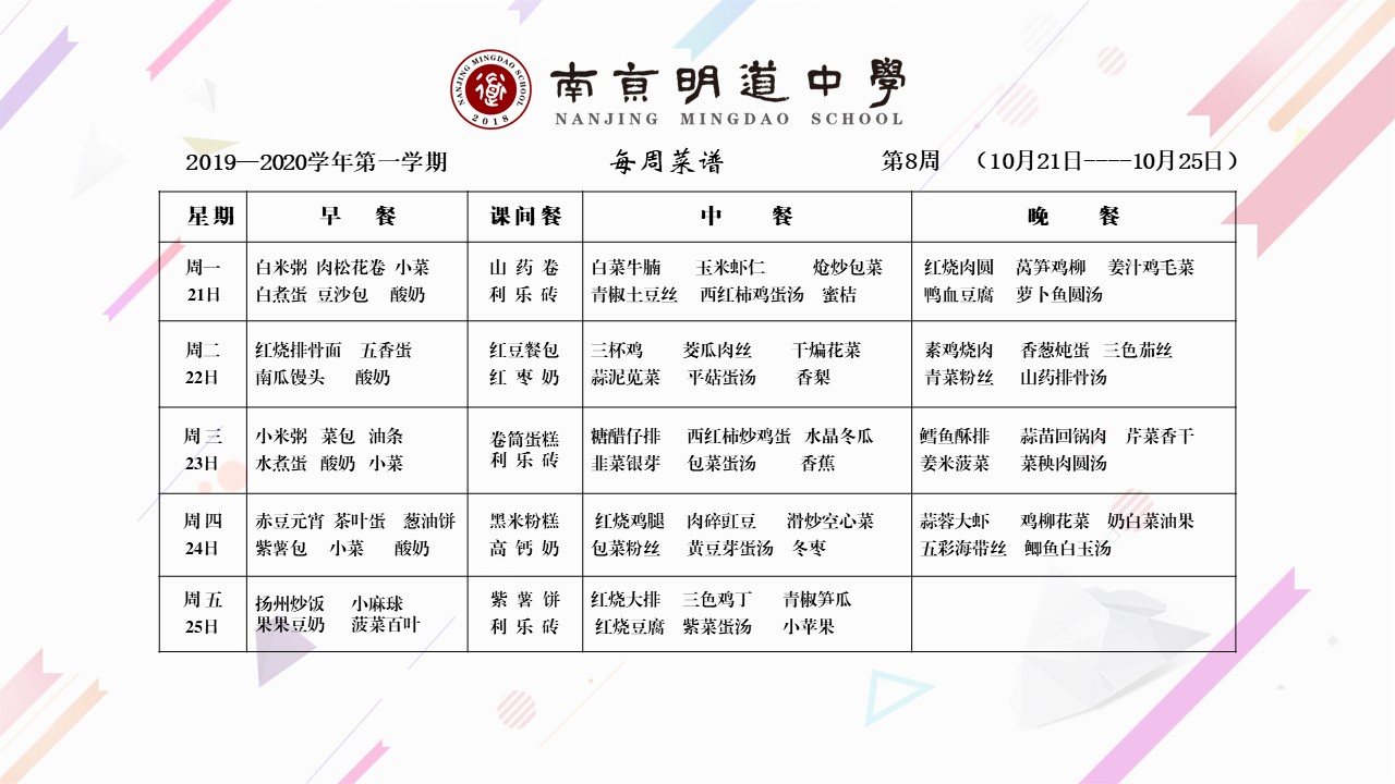 201910第8周菜谱