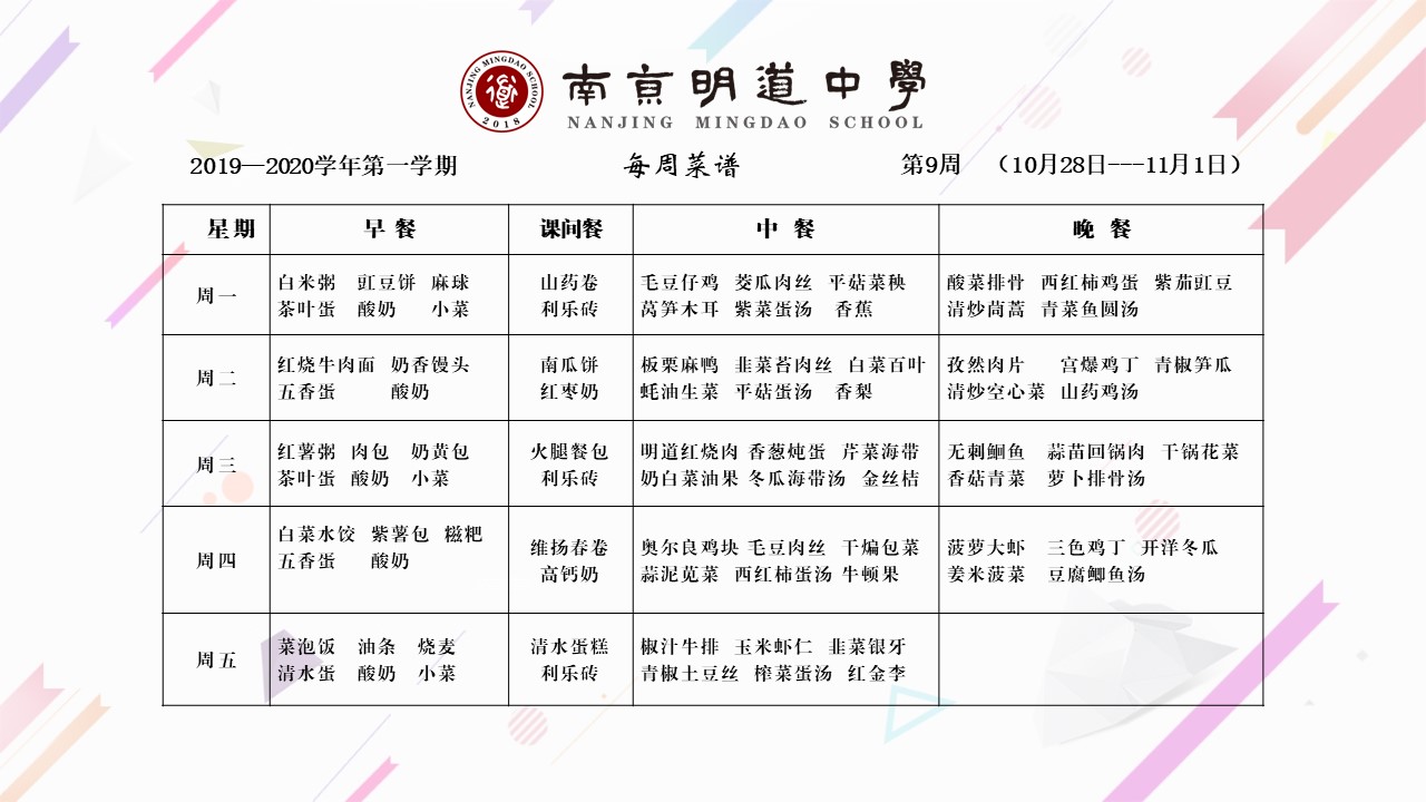 201910第9周菜谱